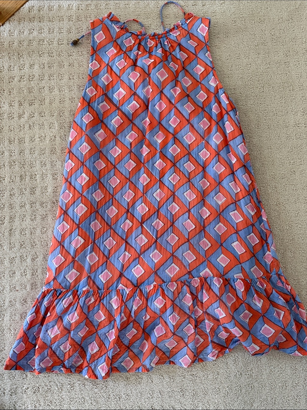 Oliphant mini tank Geometric Print Summer Dress in Coral and Blue - Picture 6 of 7